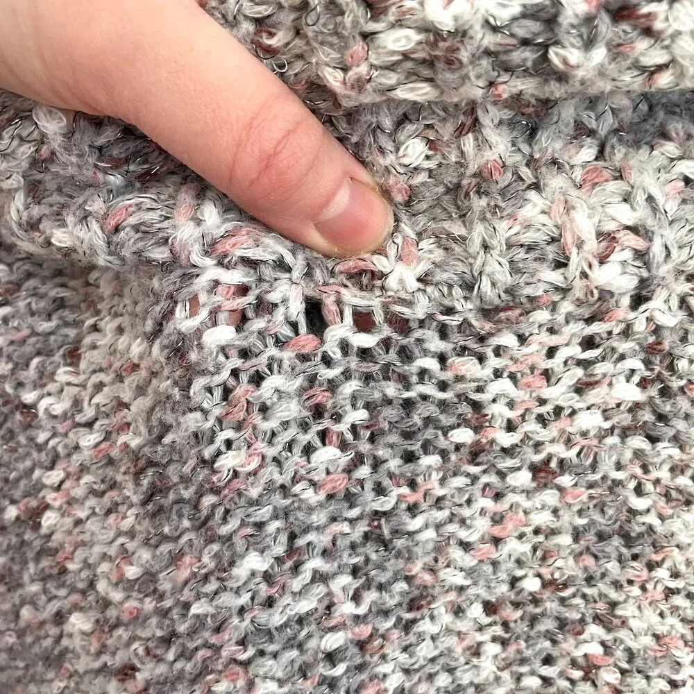 LANE BRYANT Plus Size Cowl Neck Sparkle Eyelash Sweater Gray Pink Chunky Knit 2X